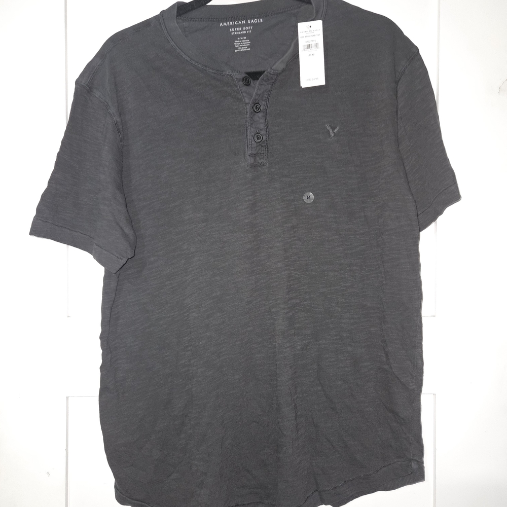 American Eagle Outfitters Charcoal Short Sleeve Henley